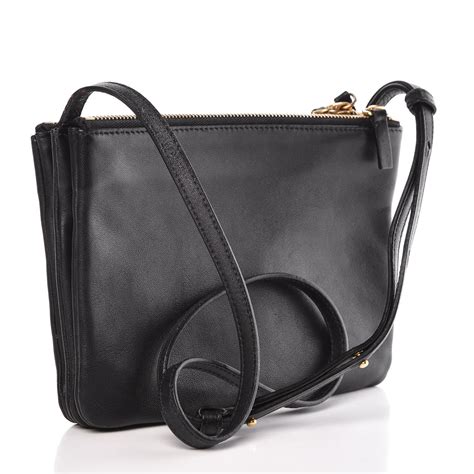 CELINE Lambskin Small Trio Crossbody Bag Black